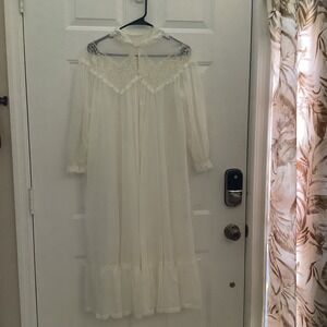 Vintage Radcliffe Nightgown Robe Ivory Sheer Long Sleeve w/ Lace Trim Bridal